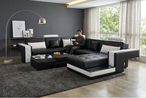 Canapé d'angle Canapé en cuir Grand XXL Forme U Paysage vivant Canapé Canapé Suite nouveau