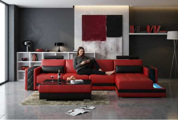 Canapé d'angle Canapé en cuir Grand canapé en U XXL Paysage vivant Canapé Sofa Suite neuf H2211B