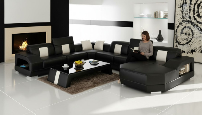 Paysage de vie Canapé Rembourrage Ensemble d'angle Canapé en cuir de designer