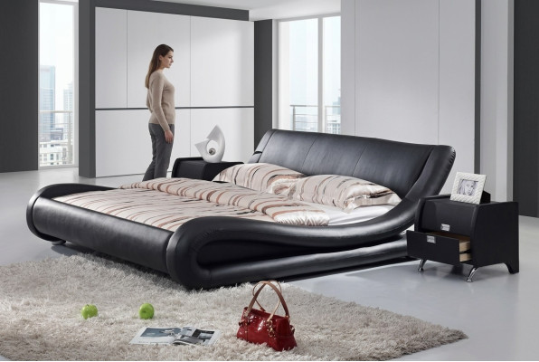 Lit double XXL en cuir Lit Chambres Lits Cuir Rembourrage Mariage Designer neuf