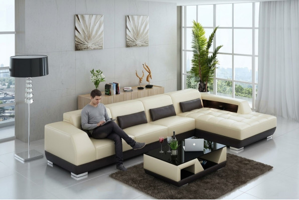 Canapé en cuir Canapé Paysage de vie Canapé d'angle Suite d'angle Design Canapé moderne G8024C