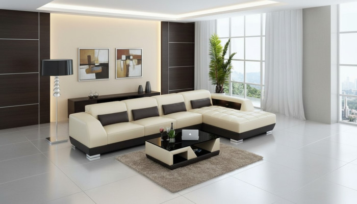 Canapé en cuir Canapé Paysage de vie Canapé d'angle Suite d'angle Design Canapé moderne G8024C
