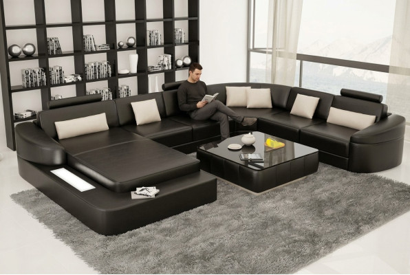 Paysage de vie Canapé Rembourrage Suite d'angle Canapé en cuir design Grand canapé Calice