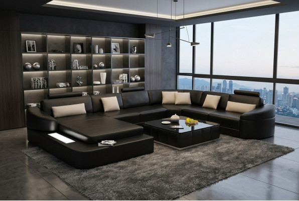 Paysage de vie Canapé Rembourrage Suite d'angle Canapé en cuir design Grand canapé Calice