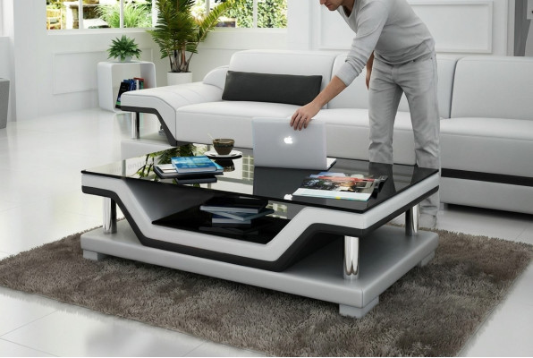 Table basse designer Rembourrage Table Meuble cuir Verre Tables modernes #SB3009
