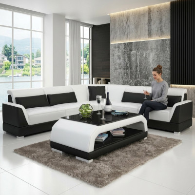 Table basse design Rembourrage Table Cuir Verre Tables modernes 6108