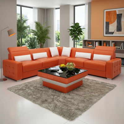 Table basse design avec revêtement en cuir, verre - Tables modernes #8009