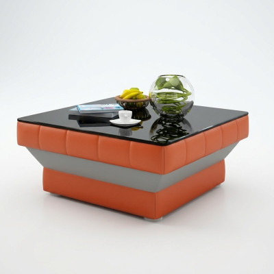 Table basse design avec revêtement en cuir, verre - Tables modernes #8009