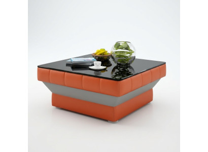 Table basse design avec revêtement en cuir, verre - Tables modernes #8009