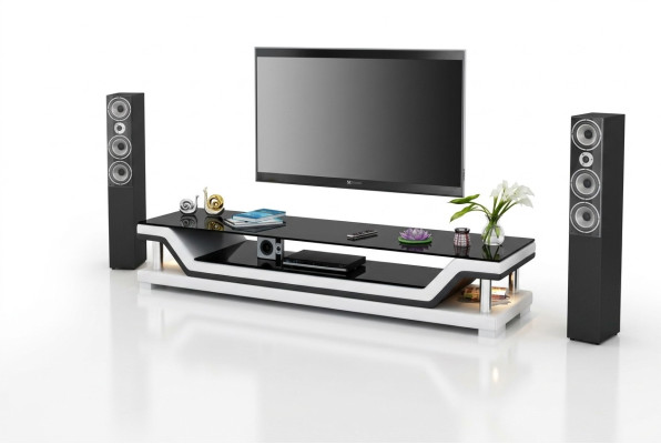 Meuble TV Buffet TV Cuir Table en Verre Armoire Télévision Table Designer 3009
