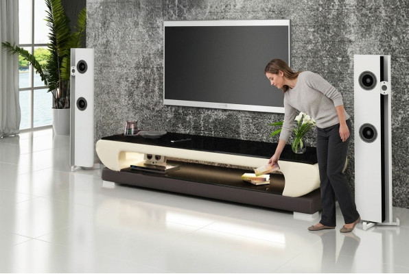 Meuble TV Buffet TV en Cuir Table en Verre Armoire de Télévision Table Designer 403
