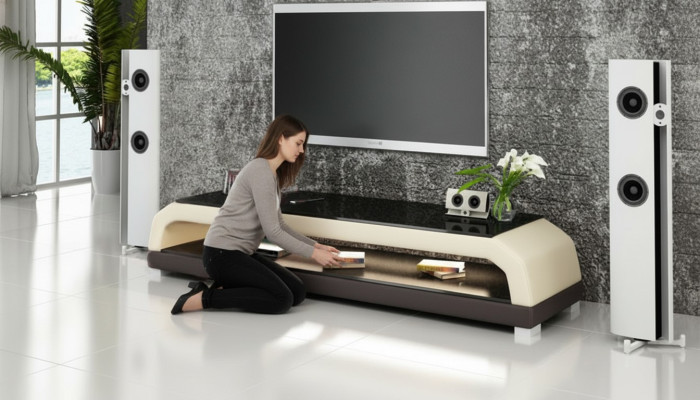 Meuble TV Bahut TV Cuir Vitrine Table Télévision Armoire Table Designer 6108