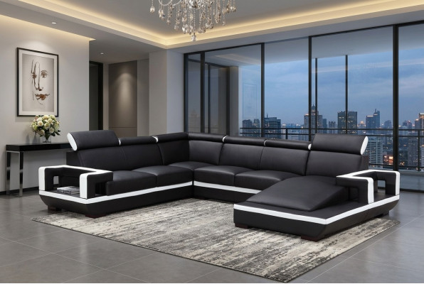 Paysage de vie Canapé Rembourrage Coin Suite Canapé Designer en Cuir Grand Canapé nouveau 5102
