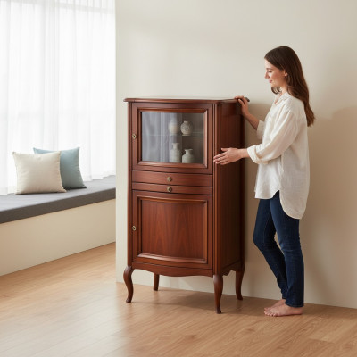 Meuble d'appoint avec tiroirs en bois massif Barre classique Rustique Maison de campagne PR-KB 1-2 L,R