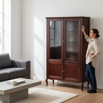 Armoire Classique Vitrine Armoire en bois massif Bois véritable - Modèle PR-W2
