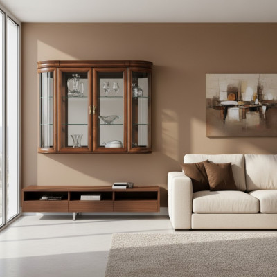 Vitrine en bois véritable, vitrine suspendue, vitrine murale, designer classique R, miroir - Z-W3