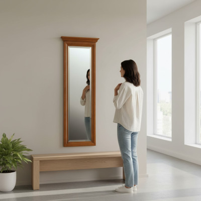 Classique Grand Miroir Miroir mural Miroir suspendu Cadre en bois Porte-manteau N-LP