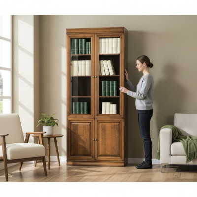 Classique Armoire Bibliothèque Étagère Vitrine Vitrine en Verre