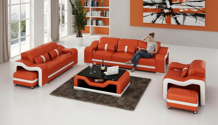 Canapé en cuir Canapé Canapé Espace de vie 3+2+1 places Suite Ensemble de canapés Sofa
