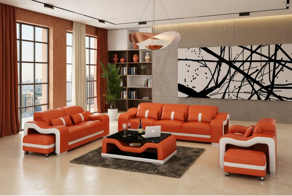 Canapé en cuir Canapé Canapé Espace de vie 3+2+1 places Suite Ensemble de canapés Sofa
