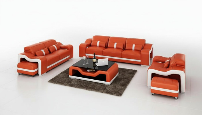Canapé en cuir Canapé Canapé Espace de vie 3+2+1 places Suite Ensemble de canapés Sofa