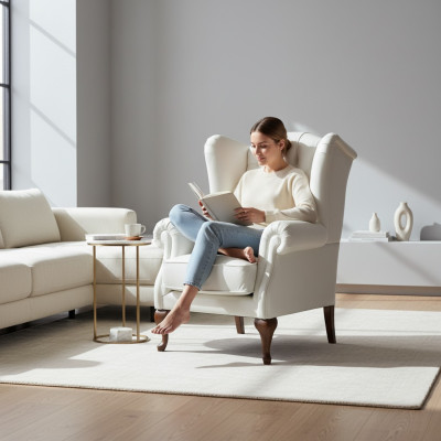 Chesterfield Fauteuil à Ailes Fauteuil de Bureau Revêtement TV Canapé de Bureau Véritable CL- F2