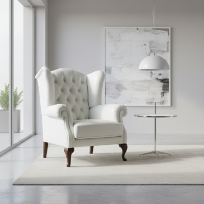 Chesterfield Fauteuil à Ailes Fauteuil de Bureau Revêtement TV Canapé de Bureau Véritable CL- F2