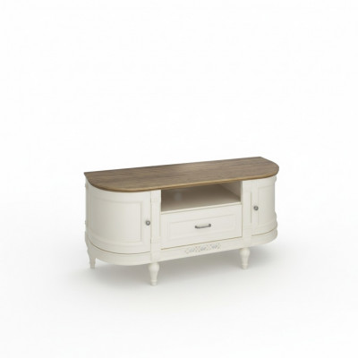 Élégant armoire TV blanche en bois naturel : fonctionnalité et style pour votre intérieur.