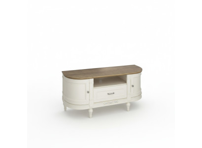 Élégant armoire TV blanche en bois naturel : fonctionnalité et style pour votre intérieur.