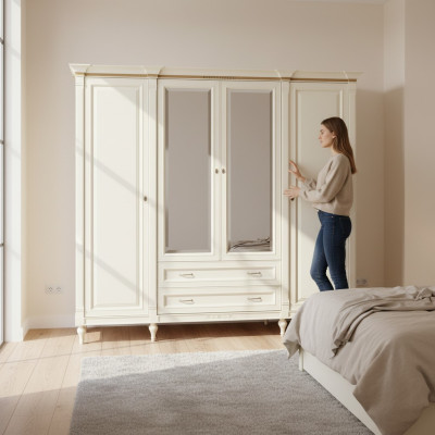 Armoire de rangement classique Armoire en bois massif de style campagnard Grande armoire avec miroir FL-D4