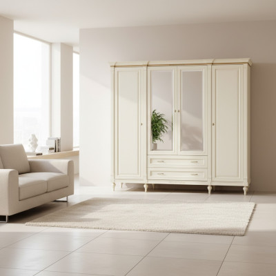Armoire de rangement classique Armoire en bois massif de style campagnard Grande armoire avec miroir FL-D4
