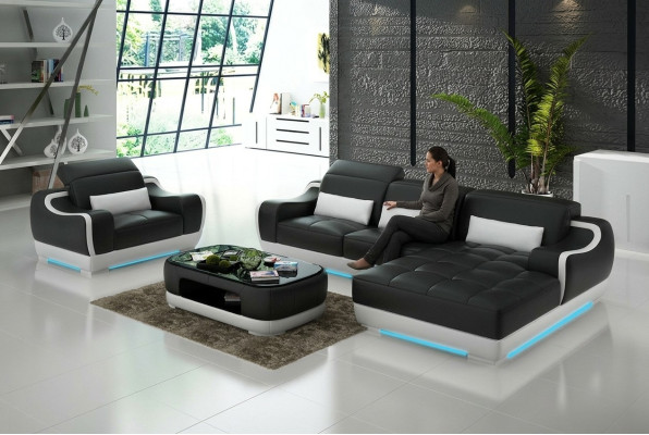 Canapé en cuir Canapé de salon Paysage de vie Canapé d'angle + Fauteuil nouvel Ensemble Moderne de canapés G8025E