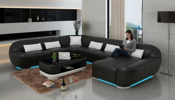 Canapé en cuir Canapé Paysage vivant Canapé d'angle Suite d'angle Design Canapé moderne G8022
