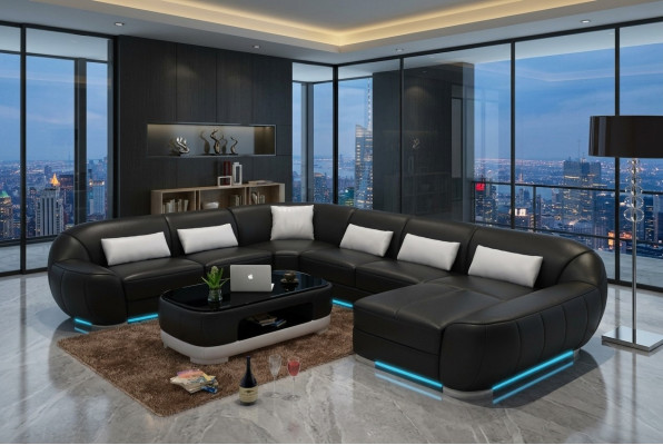 Canapé en cuir Canapé Paysage vivant Canapé d'angle Suite d'angle Design Canapé moderne G8022