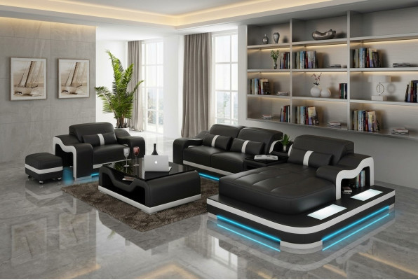 Canapé en cuir Canapé Paysage de vie Canapé d'angle Suite d'angle Design Canapé moderne G8027E