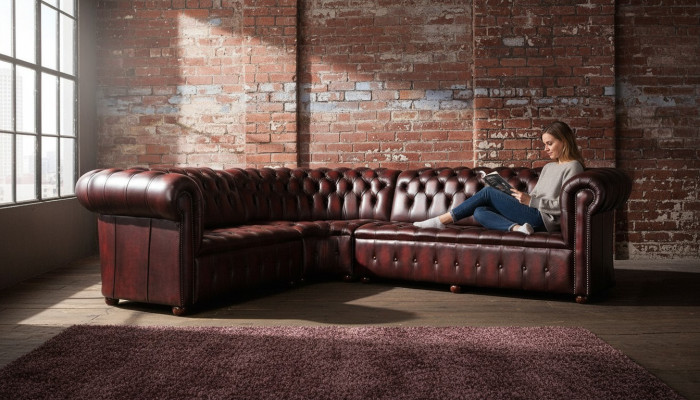 Canapé en cuir Chesterfield Canapé d'angle Tissu de canapé Siège d'angle Suite 100% cuir