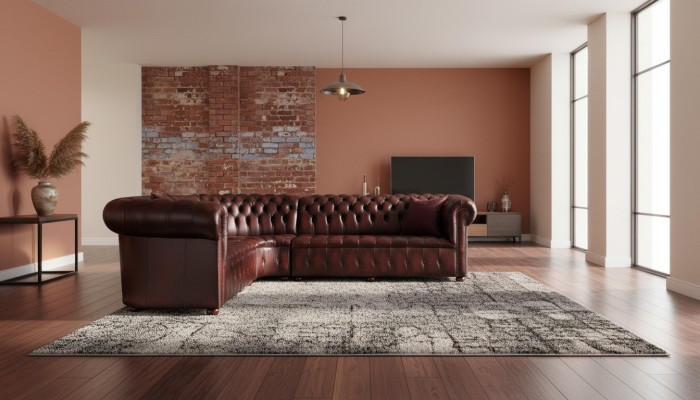 Canapé en cuir Chesterfield Canapé d'angle Tissu de canapé Siège d'angle Suite 100% cuir