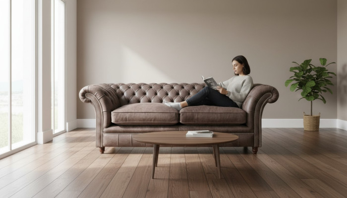 Canapé Chesterfield Sofa Couch Garniture 3 places Assise Cuir Textile 161013-24
