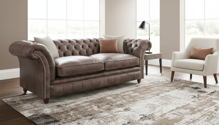 Canapé Chesterfield Sofa Couch Garniture 3 places Assise Cuir Textile 161013-24