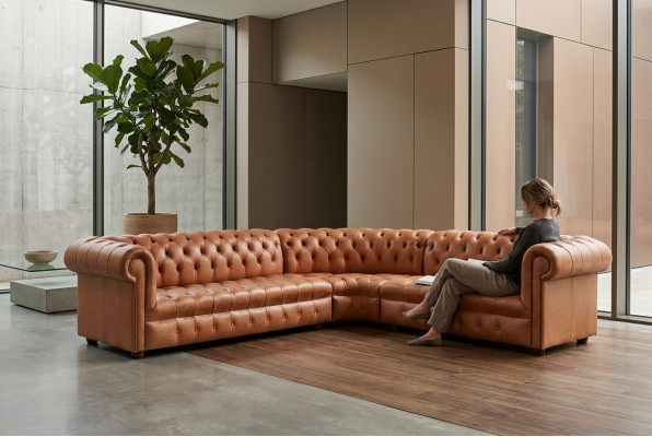 Paysage vivant Canapé d'angle Chesterfield Canapé d'angle en cuir Canapé d'angle Canapé Rembourrage d'angle