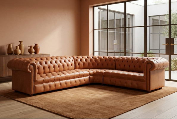 Paysage vivant Canapé d'angle Chesterfield Canapé d'angle en cuir Canapé d'angle Canapé Rembourrage d'angle