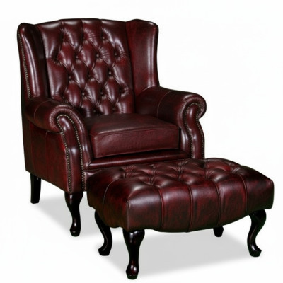 Chesterfield fauteuil à oreilles + pouf ensemble fauteuil canapé rembourré cuir textile 16101330