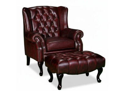 Chesterfield fauteuil à oreilles + pouf ensemble fauteuil canapé rembourré cuir textile 16101330