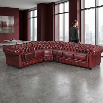 Canapé d'angle en cuir 100% - Canapé - Canapé rembourré - Ensemble d'angle - Chesterfield d'angle en cuir - Immédiatement