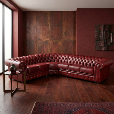 Canapé d'angle en cuir 100% - Canapé - Canapé rembourré - Ensemble d'angle - Chesterfield d'angle en cuir - Immédiatement
