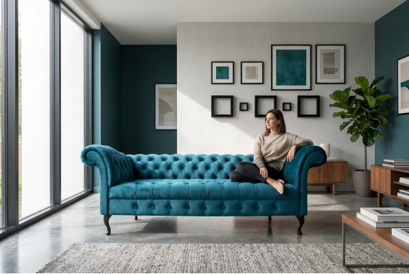 Sofa Chesterfield Designer de canapé rembourré en tissu, ensemble de canapés en textile 16.