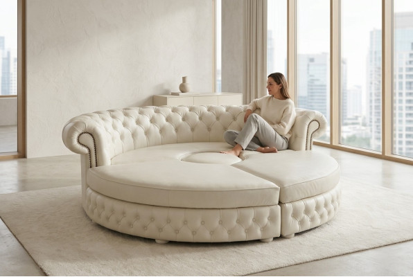 Chesterfield SOFA ROND Canapé d'angle Royal Canapé design demi-circulaire en cuir