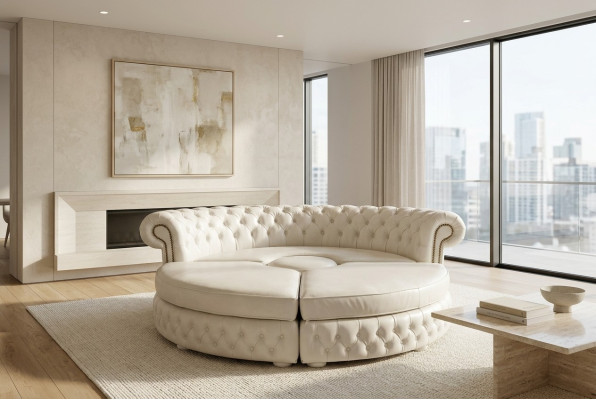 Chesterfield SOFA ROND Canapé d'angle Royal Canapé design demi-circulaire en cuir