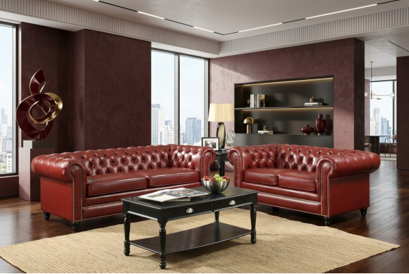 Canapé Chesterfield marron 3+2 places Tissus de qualité Designer Canapés Canapés Suite