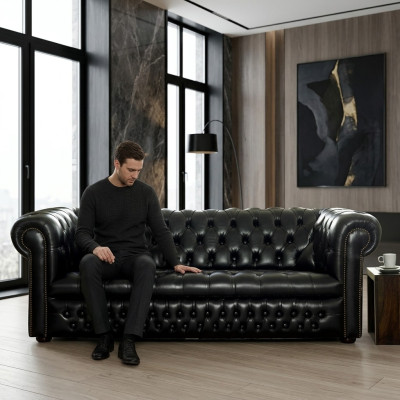 Canapé Chesterfield noir 3+1 places Ensemble de canapés design